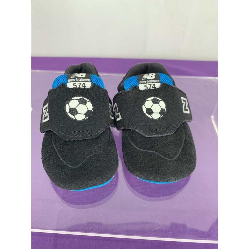 New Balance style 574 Culla US 2 Black Hook Loop inside out closure Newborn boy